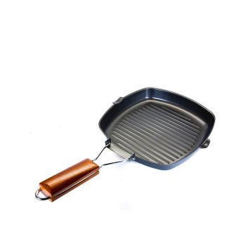 Ingenious Gadgets Medium Heavy-Duty Nonstick Grill Griddle Pan with Wood Handle  Black